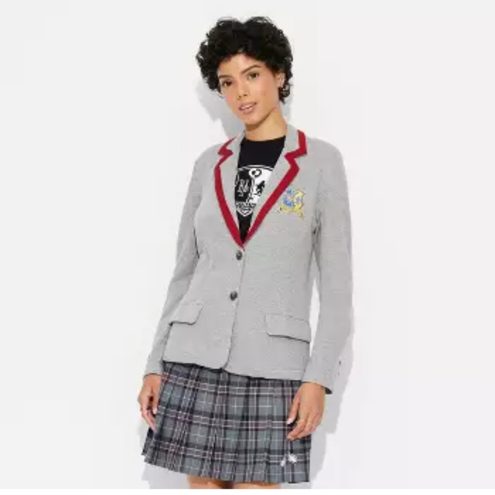 Target Exculsive Woman's Beetlejuice Astrid Long Sleeve Graphic Blazer ~ Gray